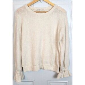Anthropologie Eri and Ali Sweater Size M Pullover Ruffle Sleeve Ivory